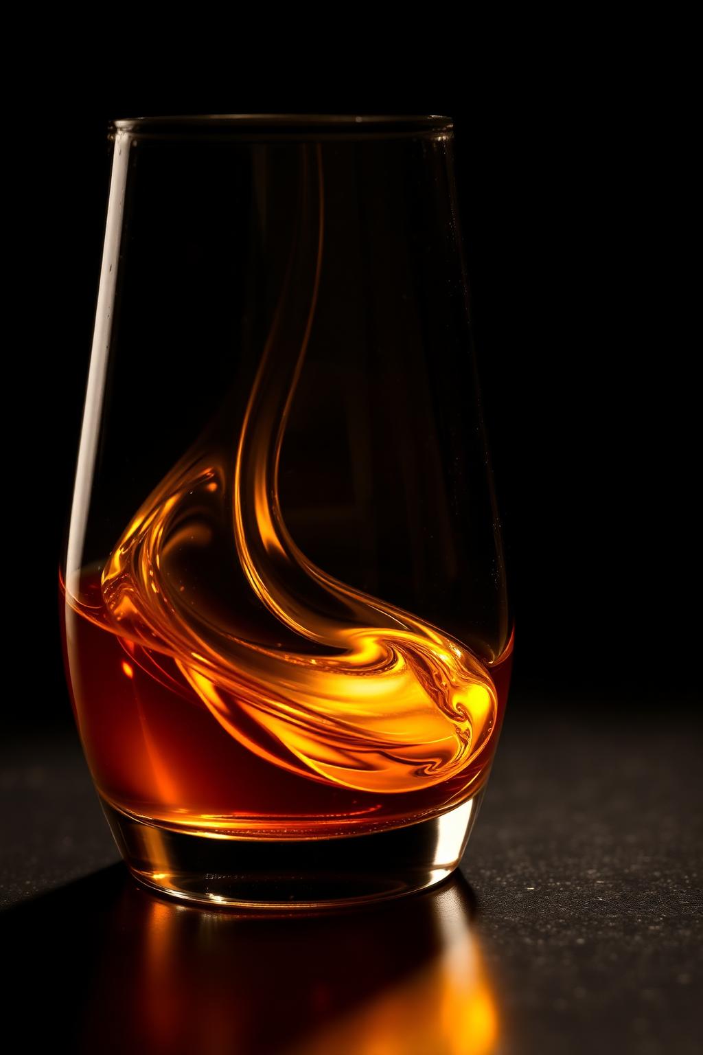 Golden fragrance oil swirling in glass